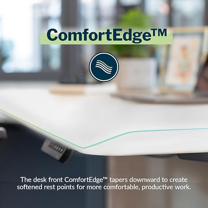 Vari ComfortEdge Electric Height Adjustable Standing Desk - 72x30 Varidesk Sit-Stand Desk for Home Office, Sloped Ergonomic Front Edge, Stable T-Style Legs, Easy Assembly - White - 2 Packages