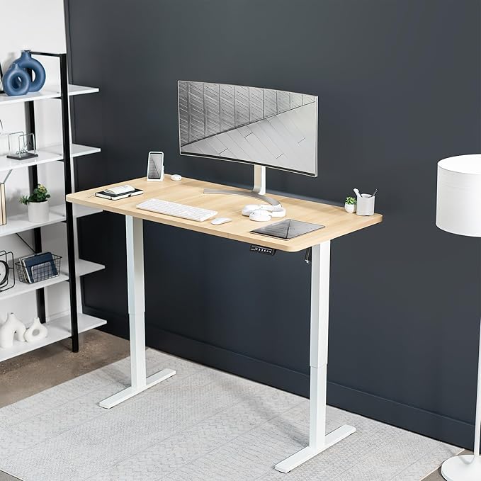 VIVO Electric 60 x 30 in Standing Desk, Memory Height Adjustment, 1B Series, Light Wood Top White Frame, DESK-KIT-1W6C-30