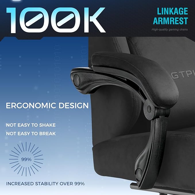 GTPLAYER Gaming Chair Fabric with Pocket Spring Cushion, Big and Tall Gamings Chairs 350LBS High Back Computer Chair with Footrest for Adults Lumbar Support Swivel Game Chair for Office Dark Black