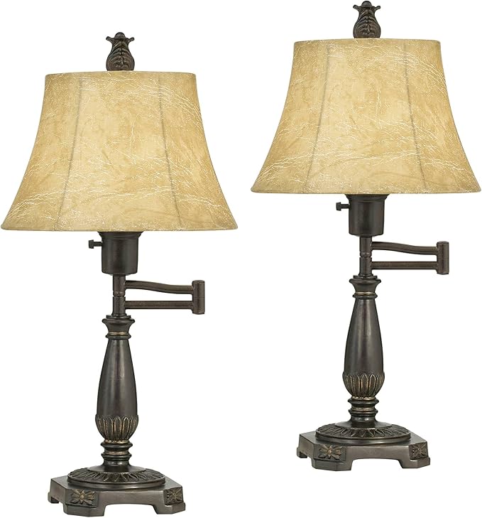 Regency Hill Andrea 22 1/2" High Small Farmhouse Rustic Traditional Desk Lamps Set of 2 Smart Socket Swing Arm Brown Bronze Finish Metal Shade Home Office Living Room Bedroom Bedside Nightstand
