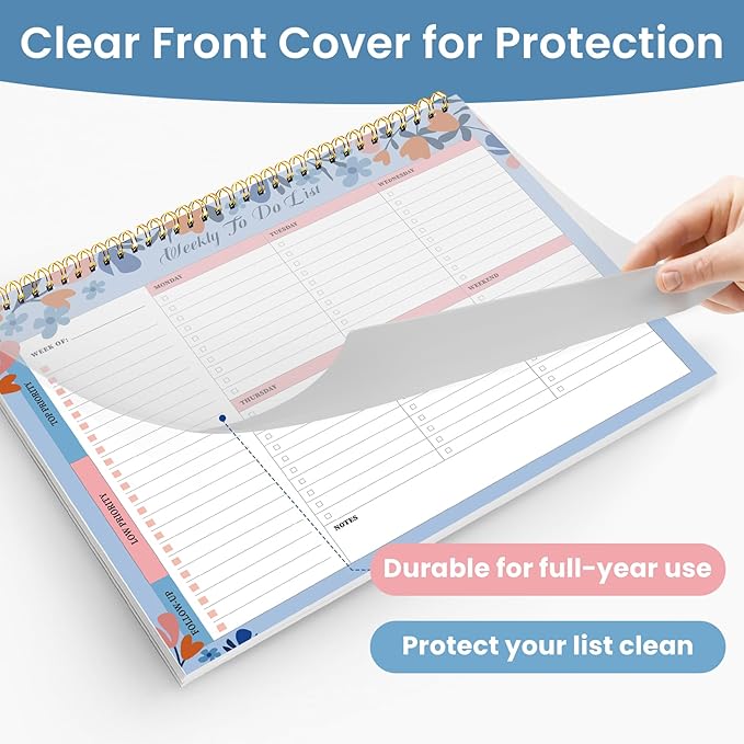 Weekly To Do List Notepad with 52 Undated Sheets(8.5"×11")- Undated Weekly Planner Notepad for Office Desk Accessories and Supplies - Frosted Coral