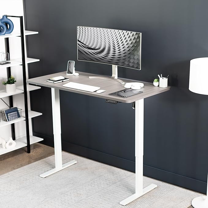 VIVO Electric 60 x 30 in Standing Desk, Memory Height Adjustment, 1B Series, Dark Gray Top White Frame, DESK-KIT-1W6G-30