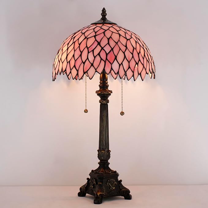Tiffany Table Lamp Pink Wisteria Style Stained Glass Desk Lamp 12X12X21 Inches Reading Light