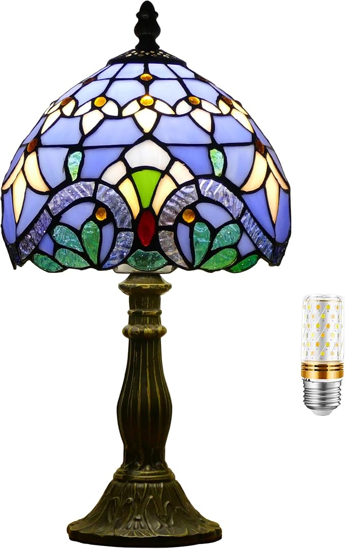 Small Tiffany Lamp Mini Stained Glass Table Lamp Bedside Accent Lamp Memory Sympathy 8X14.5 Inch (Baroque Style)