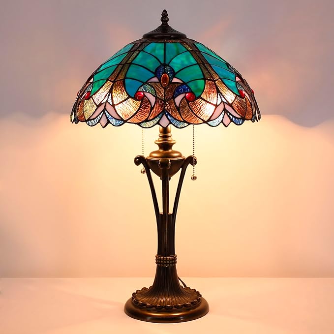 Tiffany Table Lamp Green Liaison Stained Glass Desk Lamp 16X16X24 Inches Reading Light