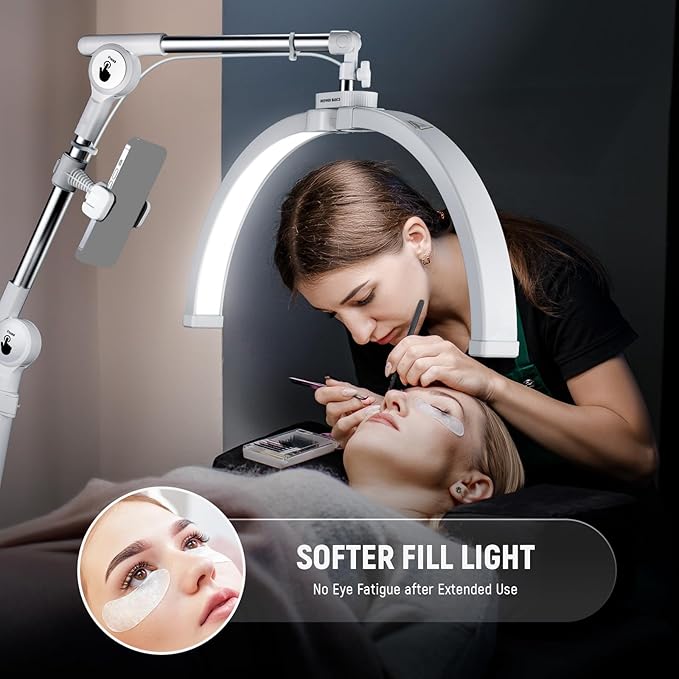 NEEWER Basics 22" Half Moon Lash Light with Articulating Desk Clamp Mount Stand/Phone Holder, 32W Foldable LED Nail Tech Table Arc Lamp for Makeup Beauty Tattoo Overhead Video Recording, HM03-D