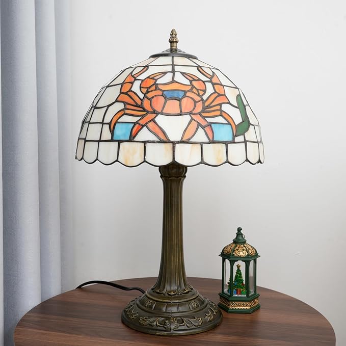 Tiffany lamp 12 inch stained glass lamp crab warm light reading lamp Bed lamp Tiffany style is suitable for bedroom dormitory living room study and other classical art home decoration handicrafts gift