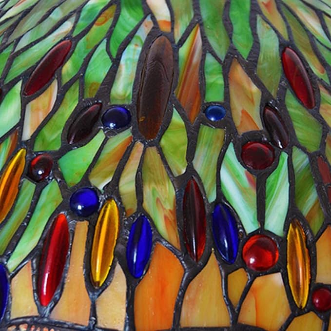 Tiffany Lamp Table Lamp Rose Dragonfly Tulip Wisteria Grape Peach Kapok Peony Apple Flower Design Stained Glass Lampshade Desk Lamp for Girl Living Room Iron Base W20 XH32,Dragonfly