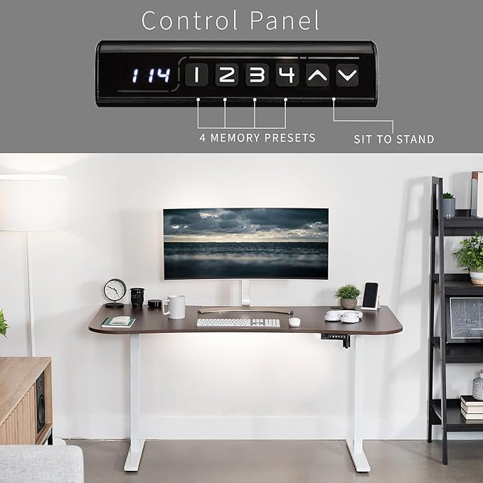VIVO Electric 63 x 32 in Standing Desk, Memory Height Adjustment, 1B Series, Dark Walnut Top White Frame, DESK-KIT-1W1D