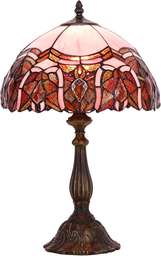 Tiffany Lamp Touch Control Table Lamp Pink Stained Glass Desk Lamp 12X12X19 Inches Jewelry Style Reading Light