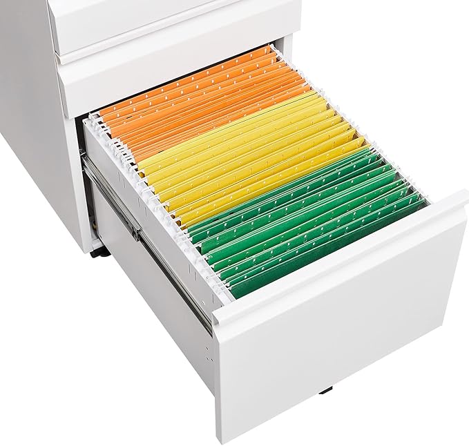 3-Drawer Metal File Cabinet with Lock & Wheels – Rolling Under-Desk Storage for Letter/Legal/A4 Folders, Home & Office Use (Assembly Required)