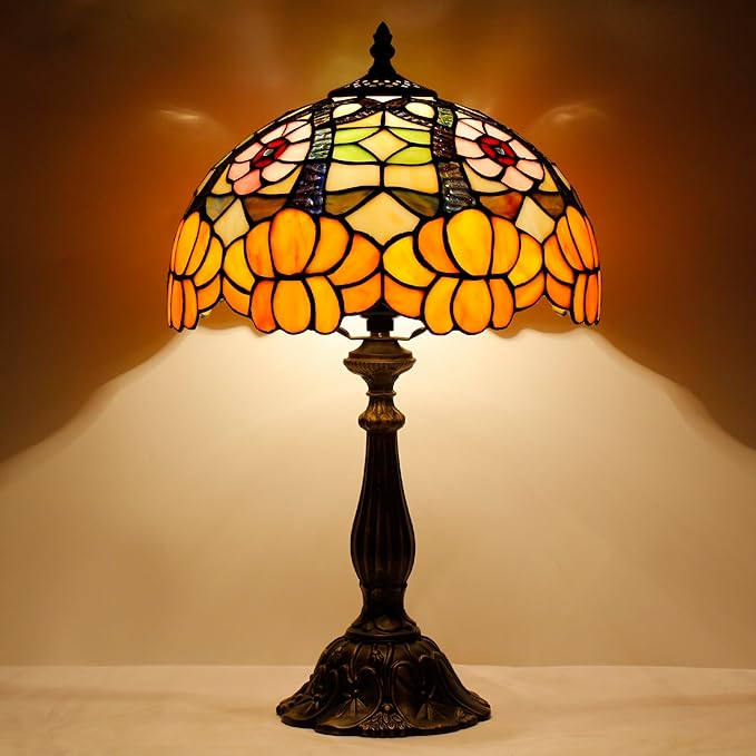 Tiffany Lamp Touch Control Table Lamp Orange Flower Style Stained Glass Desk Lamp 12X12X19 Inches Reading Light