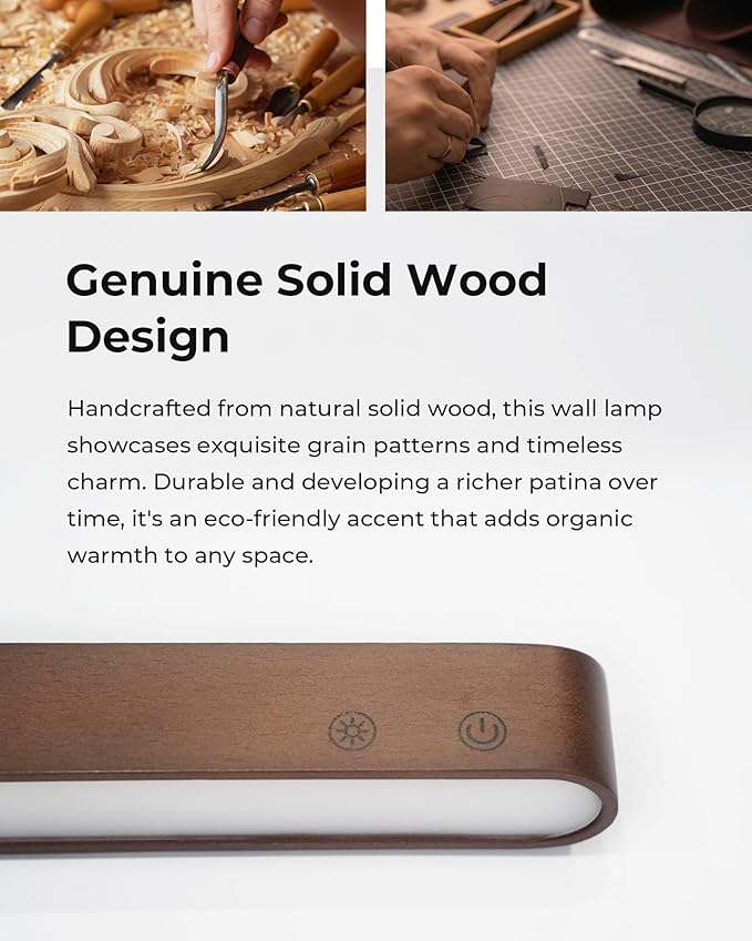 Rechargeable Walnut Wood Wall Sconces Set of Two LED Wall Lights for Bedroom,Touch and Remote Control,360° Rotate Magnetic Wall Light,3 Colors Dimmable Brightness Wall Lamps with 15 RGB Colors, 2 Pack