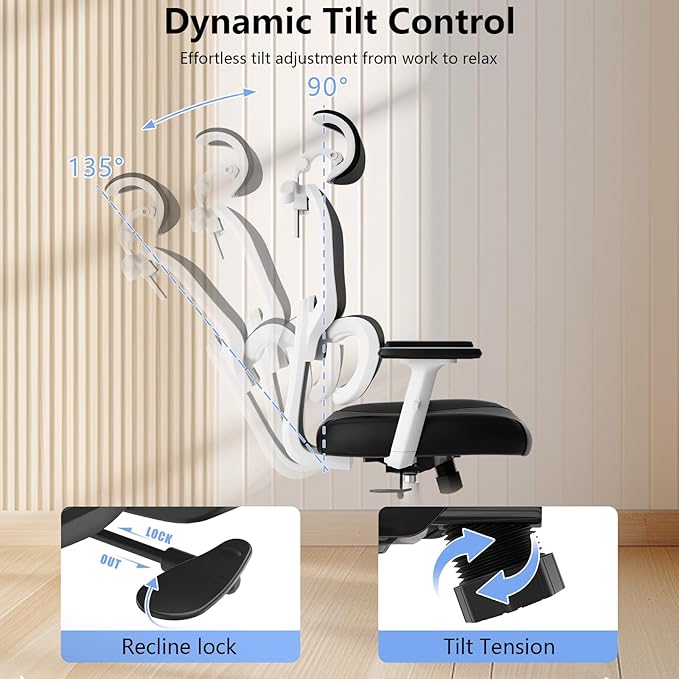 Office Chair, Ergonomic Desk Chair, High Back Desk Chair, Big and Tall Reclining Comfy Home Office Chair with Lumbar Support Breathable Mesh Computer Chair Adjustable Armrests