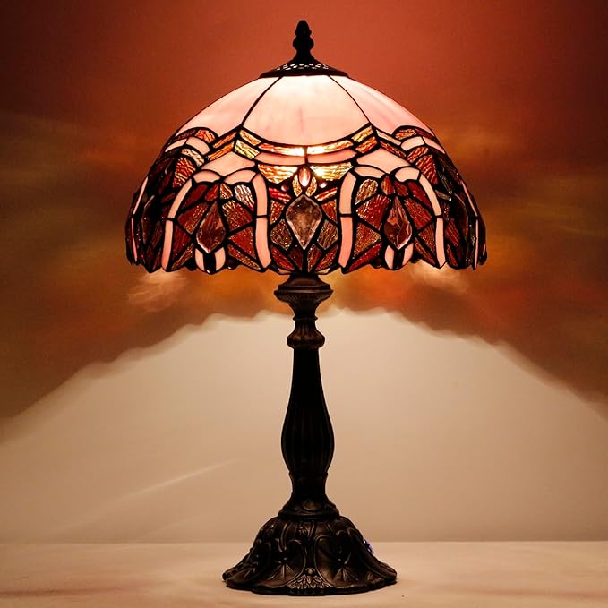 Tiffany Lamp Touch Control Table Lamp Pink Stained Glass Desk Lamp 12X12X19 Inches Jewelry Style Reading Light