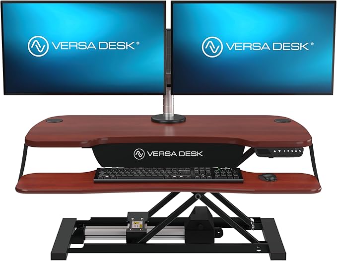 VERSADESK® PowerPro™ Elite 36” x 24" – App Controlled Electric Standing Desk Converter w/USB Charging Port. Raises up to 20”. Fully Assembled – Includes LED Lights. Supports 80 lbs. – Cherry