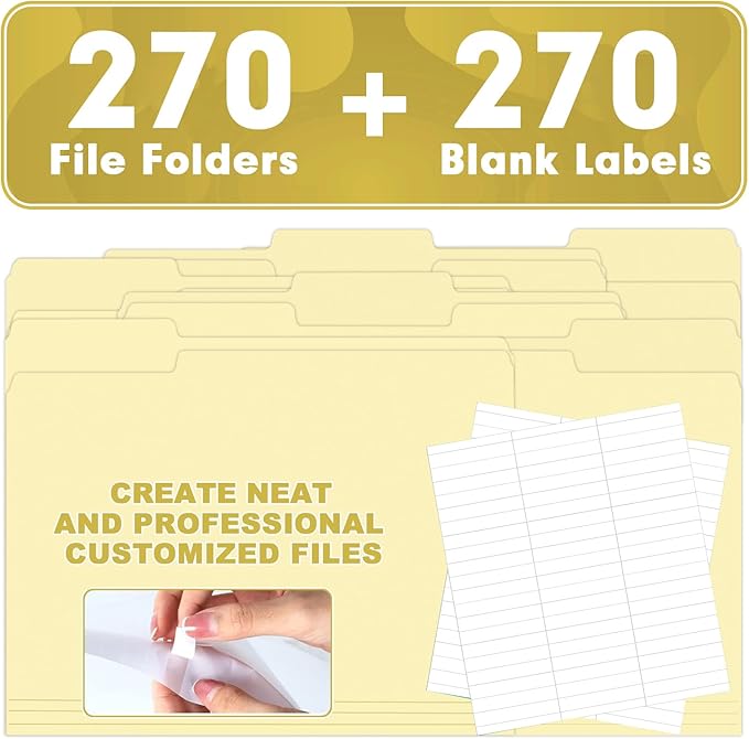 Manila Folders, HERKKA 270 Pack 1/3 Cut Tab File Folders, Manila Folders 8.5 x 11 Designed for Office and Classroom Use, Letter Size