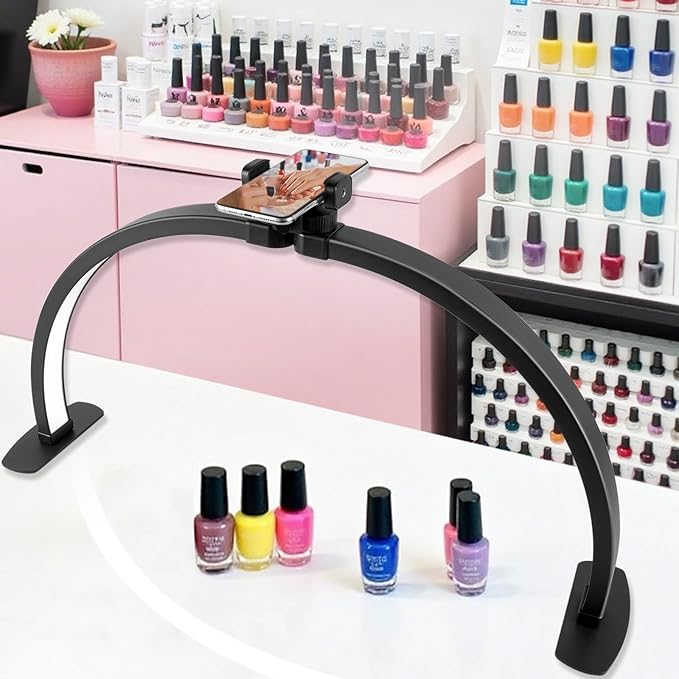 Half Moon Light for Nail Desk,29In Half Moon Lamp with Phone Holder,3000-6000K Nail Lamp Perfect LED Machine Light for Table (Black)