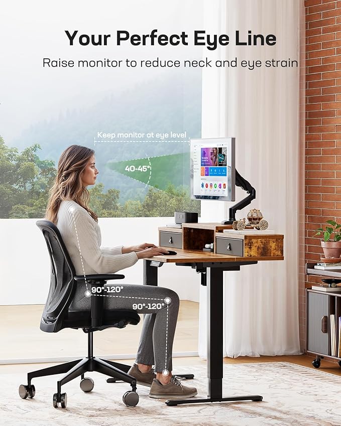 Marsail Electric Standing Desk with Drawers, 55″ x 28″ Height Adjustable Sit Stand Up Desk with Storage Shelf, Ergonomic Home Office & Computer Table with 4 Memory Heights, Rustic Brown