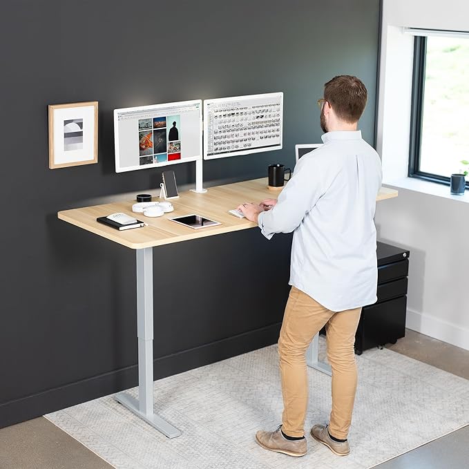 VIVO Electric 71 x 30 in Standing Desk, Memory Height Adjustment, 1B Series, Light Wood Top Gray Frame, DESK-KIT-1G7C