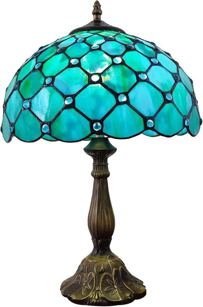Tiffany Lamp Stained Glass Table Lamp Antique Bedside Desk Reading Light 3-Way Color LED Living Room Nightstand Light 12X12X19 Inches Home Office Desk Light