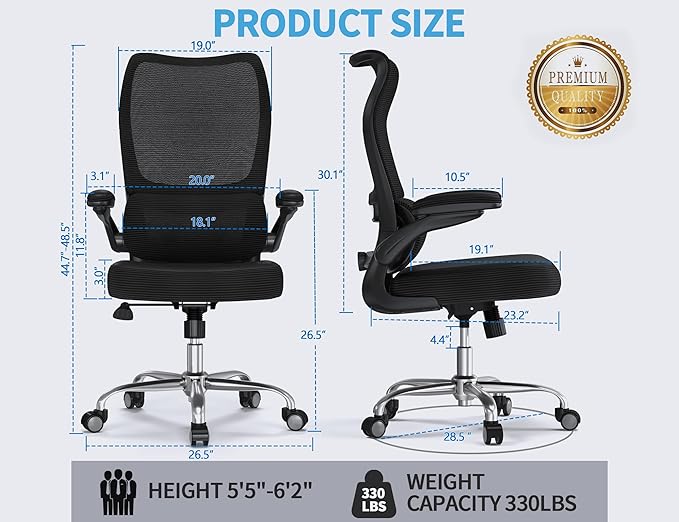 TRALT Ergonomic Office Chair - Desk Chair with Wave High Back Adjustable Lumbar Support Computer Chair - Gaming Chairs Mesh Backrest and PU Leather Seat for Home Reading Chairs to Adults(Black)