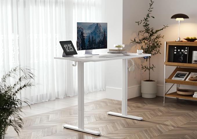 Seang Standing Desk with Adjustable Height, 40x24 Inch Electric Stand Up Desk for Home Office, Studio, Computer Workstation, White Top