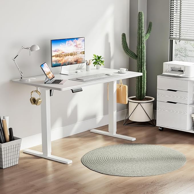 Smug Adjustable Height Standing Desk Electric Sit Stand Up Down Computer Table Ergonomic Rising Modern Lift Motorized Gaming Desktop Workstation for Work Home Office, 40" L X 24" W, White