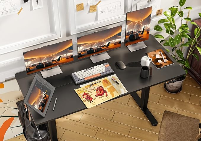 Seang Electric Standing Desk, Adjustable Height with 3 Memory Presets, 55x24 Inch Sit Stand with Splice Board for Home Office Computer Workstation, Black Frame/Black Top