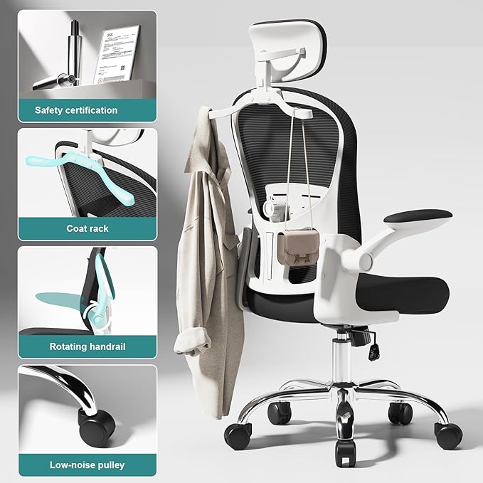 TLLMOON-6066 Panda All-Around Micro-Adjustable Comfort Chair. Full Experience Ergonomic Learning Chair. Headrest, Backrest, Lumbar Support, Armrests, and Gas Bar. (White-Black)