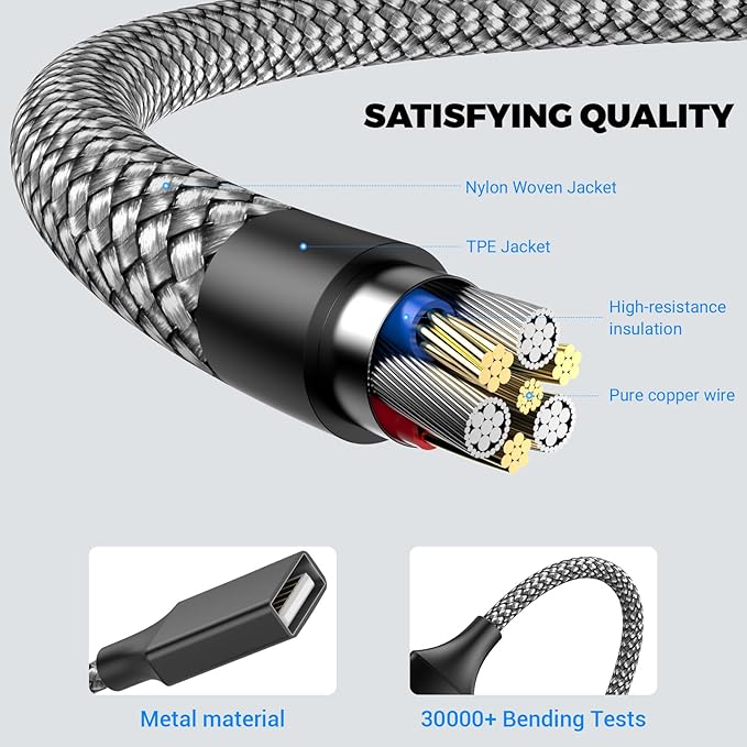 USB Splitter, 3.3FT USB A Male to 3 Female Extension Cable, USB Splitter 1 in 3 Out Support Charging and Data Transfer for Printer/Keyboard/Flash Drive/PlayStation/Laptop/LED Etc(Black)