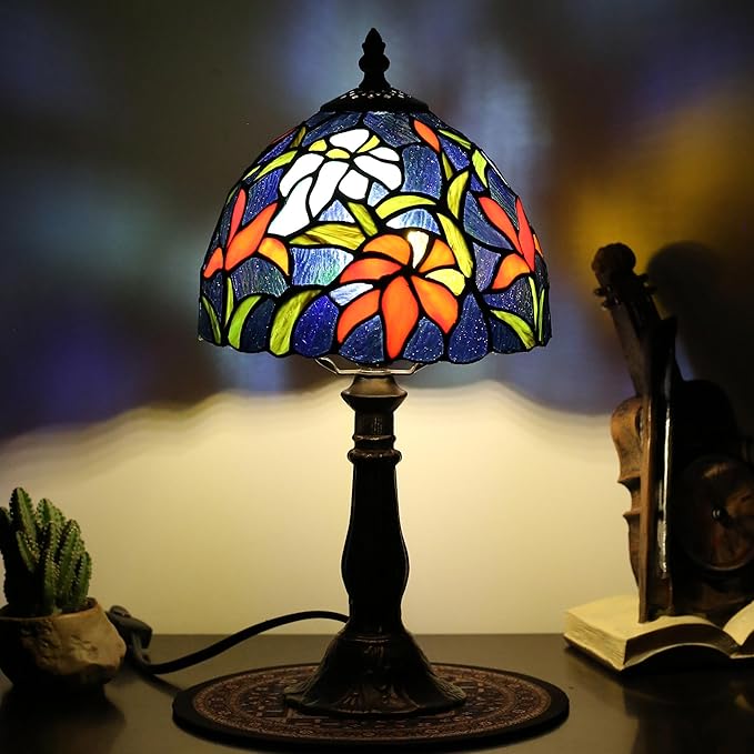 Tiffany Table lamp Suitable for use as a Bedside lamp in The Bedroom or a Night Light in The Living Room It is a Stained Glass lamp 8-inch Small Vintage lamp and is Suitable for Home Office use