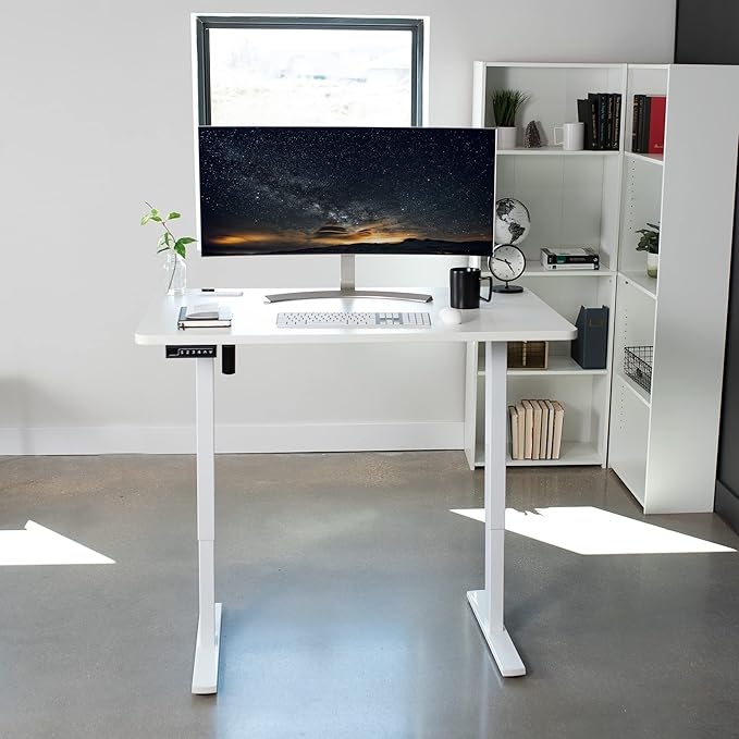 VIVO Electric 48 x 30 in Standing Desk, Memory Height Adjustment, 1B Series, One-Piece White Top, White Frame, DESK-KIT-1W5W
