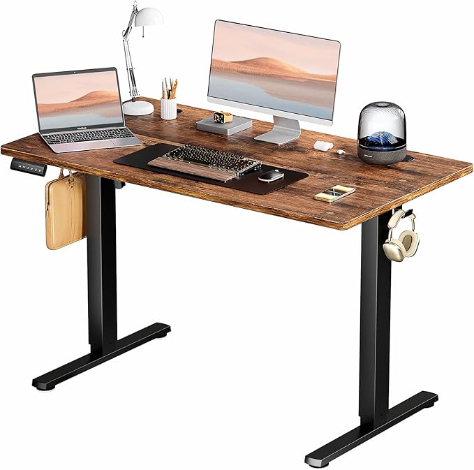 Electric Standing Desk, Adjustable Height Stand up Desk, 48x24 Inches Sit Stand Home Office Desk with Splice Board,Rustic Brown