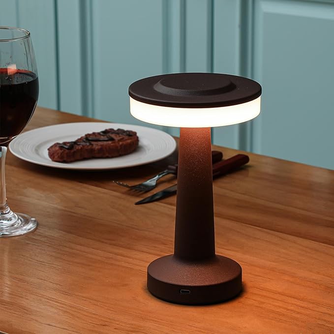 Riakrum Set of 2 LED Portable Cordless Table Lamp with Touch Sensor 3 Color Stepless Dimming Rechargeable Battery up to 15 Hours Cordless Table Light Wireless Lamp for Nursery(Brown,2 Pcs)