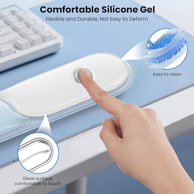 TECKNET Clear Gel Wrist Rest for Computer Keyboard, Ergonomic Gel Keyboard Wrist Rest Set for Typing Pain Relief, Comfortable Silicone Wrist Support Pad for Office/Computer/Laptop/Gaming, Blue