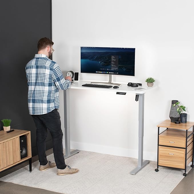 VIVO Electric 60 x 24 in Standing Desk, Memory Height Adjustment, 1B Series, One-Piece White Top, Gray Frame, DESK-KIT-1G6W