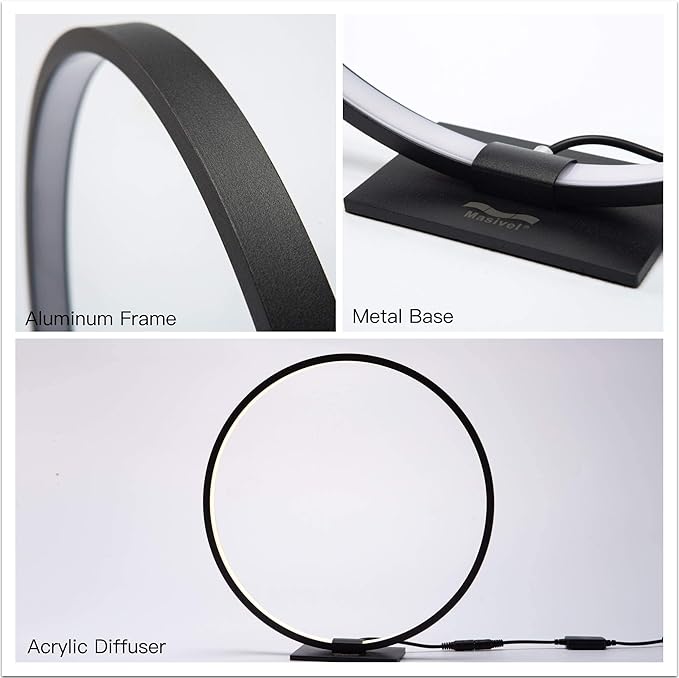 Modern Circle Table Lamp LED Warm Light Nightstand Lamp Black Bedroom Lamp with Dimmable Touch Control for Reading Bedroom and Office