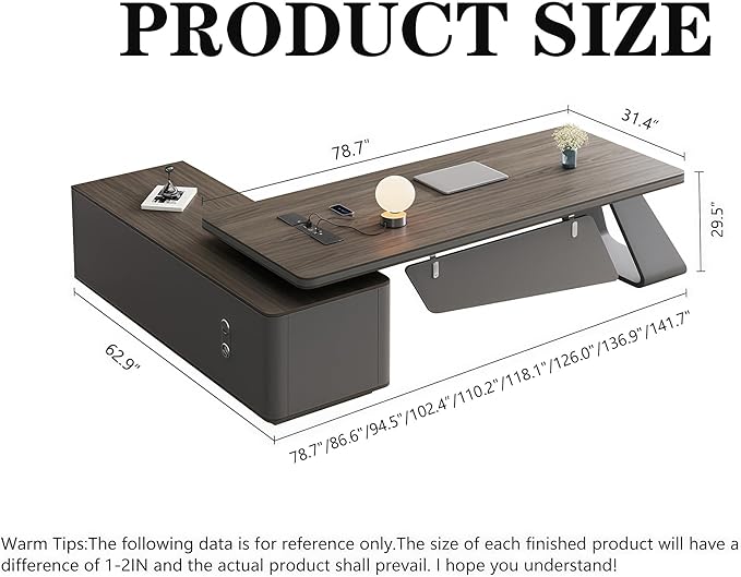 L Shaped Executive Desk, 94.5 inch Large Executive Computer Desk Set Drawers and Lockable, Power Socket and USB Port Storage, Without Display Racks and Bookshelves