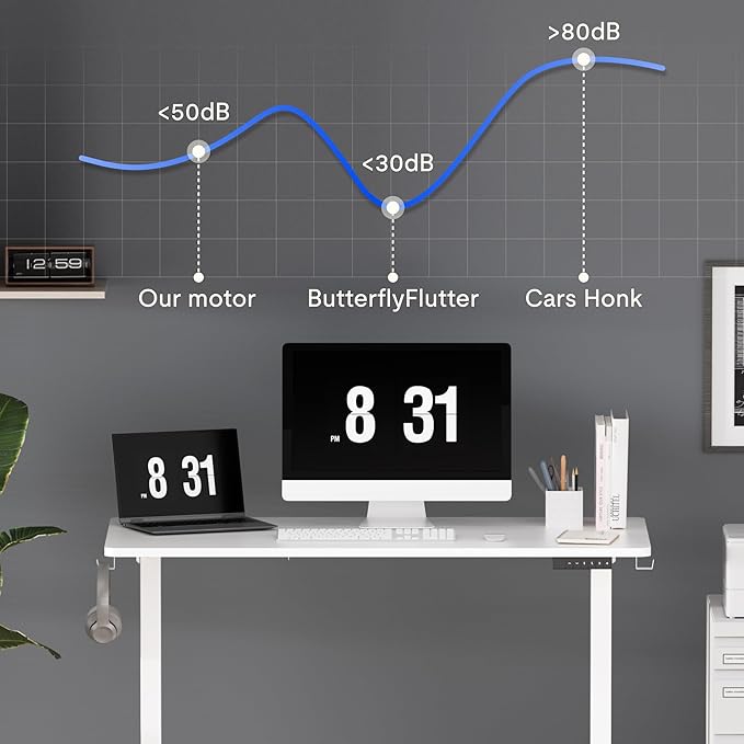 FLEXISPOT Standing Desk Electric Height Adjustable Desk with 48 x 24 Inch Splice Board, Home Office Computer Workstation, White Top + White Frame