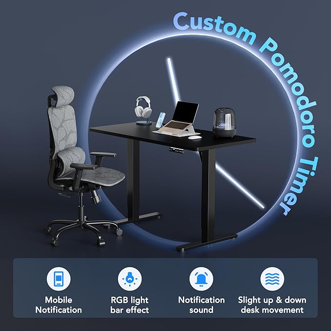 HUANUO One-Piece AI-Powered Electric Standing Desk, Smart APP, Work with Alexa & Google, Adjustable Height, 6 Memory Settings, Sedentary Reminder, Ergonomic Sit-Stand Desk, 32-inch, Black
