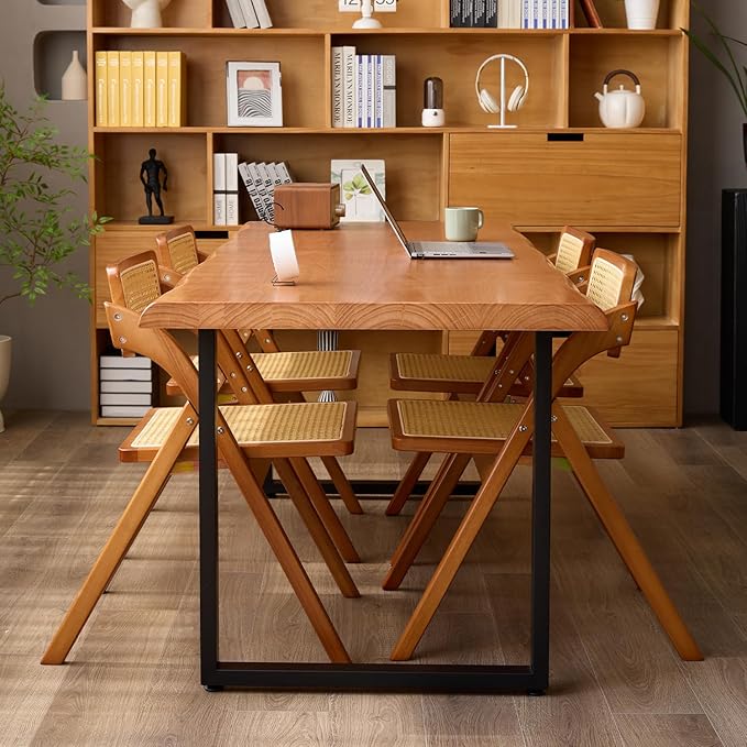 Stylish Solid Wood Office Desk with Sturdy Metal Base - Durable Executive Computer Desk or Dining Table in Multiple Sizes - Perfect for Home Office and Work Environments(Tan78.74in)