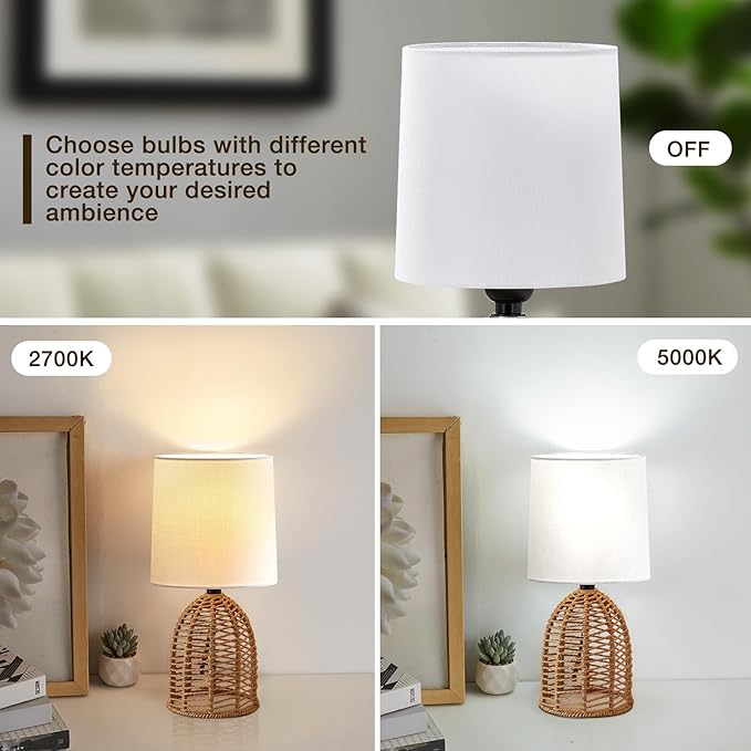 Rattan Lamp Boho Lamps Set of 2-13.75" Mini Farmhouse Table Lamp Rustic End Table Decorative Small Lamps for Small Spaces Bedroom Nightstand Living Room Reading Desk Side Table Lamp