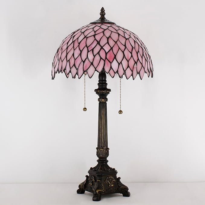 Tiffany Table Lamp Pink Wisteria Style Stained Glass Desk Lamp 12X12X21 Inches Reading Light
