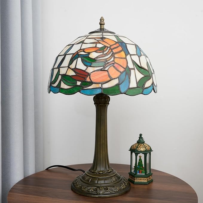 Tiffany lamp 12 inch Stained Glass lamp Orange Shrimp Warm Color Bedside lamp Suitable Bedroom Dormitory Dining Room Living Room Tiffany Style Retro Home Classical Art Decoration Handmade Craft Gift