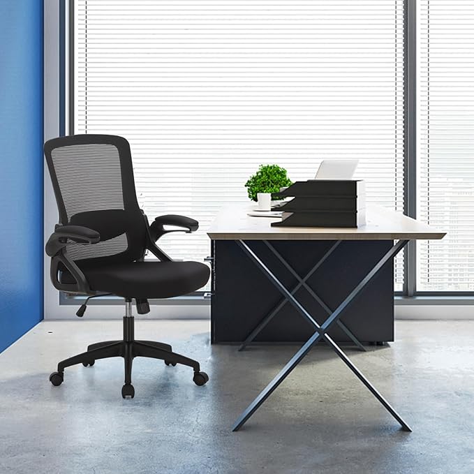 Sophia & William Ergonomic Mesh Office Desk Chair High Back, 360° Swivel Rocking Executive Computer Chair with Flip-up Armrests, Height Adjustable Lumbar Support, Black, Load Capacity: 300 lbs