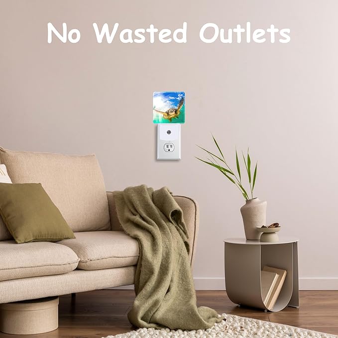 Hawaiian Green Sea Turtle Night Light Plug Wall,LED Night Lights with Dusk to Dawn Light Sensor for Women Girls Boys Room Decor,Hallway,Kitchen,Bathroom,Nursery,Stairs