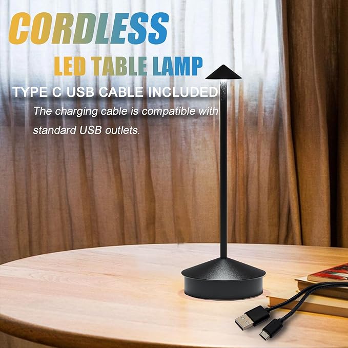 Cordless Rechargeable LED Table Lamps, 1800mAh Battery Desk Lamp Outdoor Portable Touch Dimmable Table Night Light for Patio Restaurant Dining Home Set of 2 White