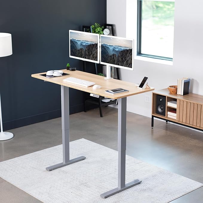 VIVO Electric 60 x 24 in Real Bamboo Standing Desk, Memory Height Adjustment, 1B Series, One-Piece Top, Gray Frame, DESK-KIT-1G6O