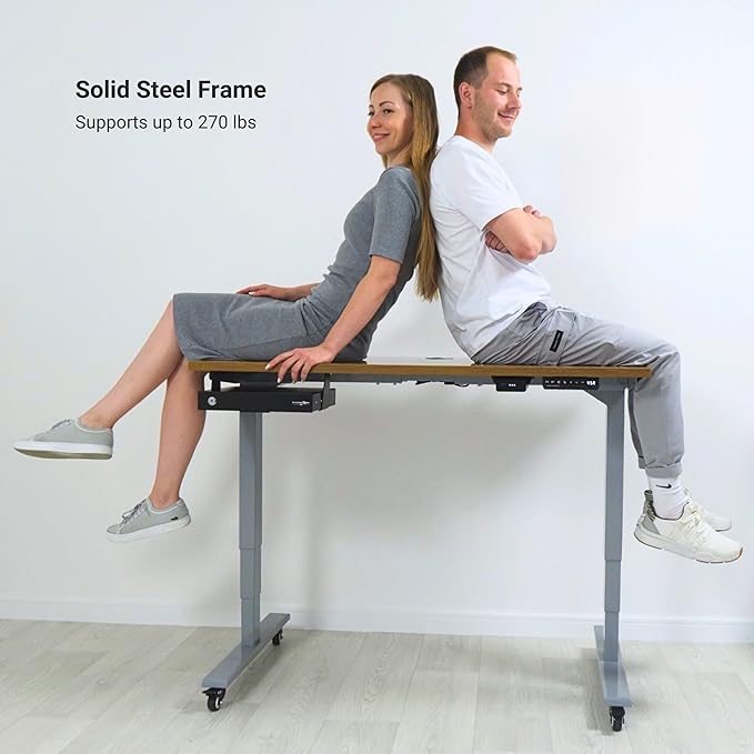 Progressive Desk Stand Up Adjustable Height Electric Standing Desk - 60"x30" Dual Motor, Computer Workstation Table for Home Office - Roasted Walnut, Grey Frame